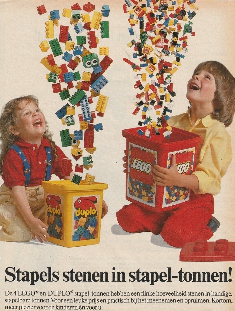 retro reclame 1989 Lego speelgoed in stapelbakken, Verzenden, Overige typen