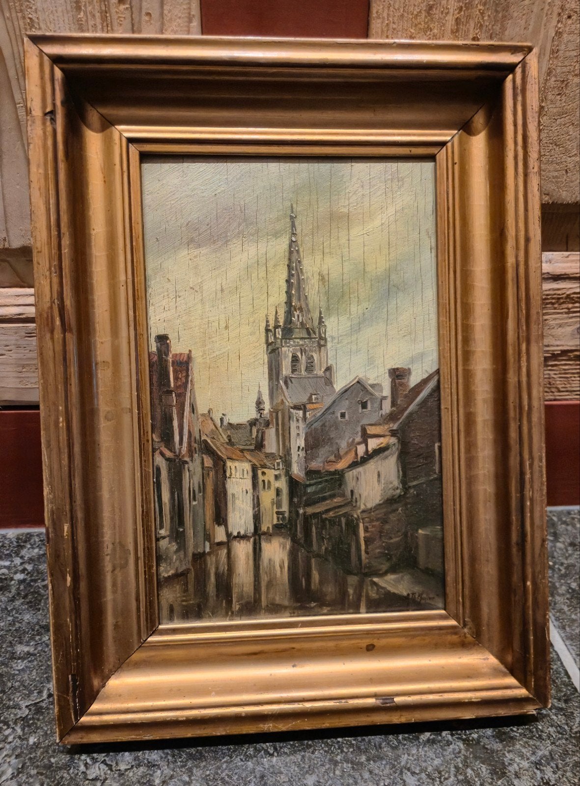 Antiek Olieverfschilderij, Anton Muller 1874-?, Antiek en Kunst, Paneel, Ophalen of Verzenden, Olieverf, Stads- / dorpsgezicht