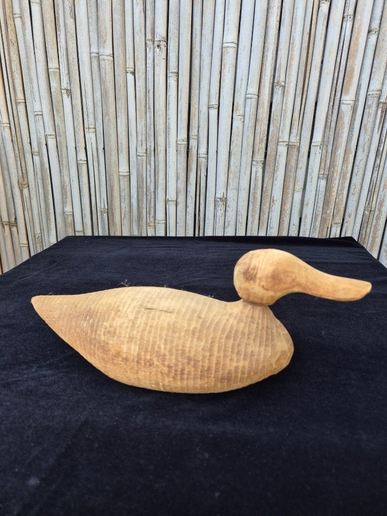 Vintage - Eend - Lokeend - Massief Hout - Draaiende kop., Houtsnijwerk, Ophalen of Verzenden, Handgemaakt, 20 - 50 cm