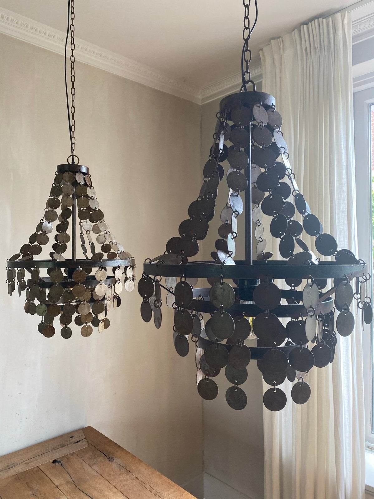 Hoffz lamp BALOU - Unieke schijfjes hanglamp, Ophalen, E27 (groot), Zo goed als nieuw, Landelijk, sober