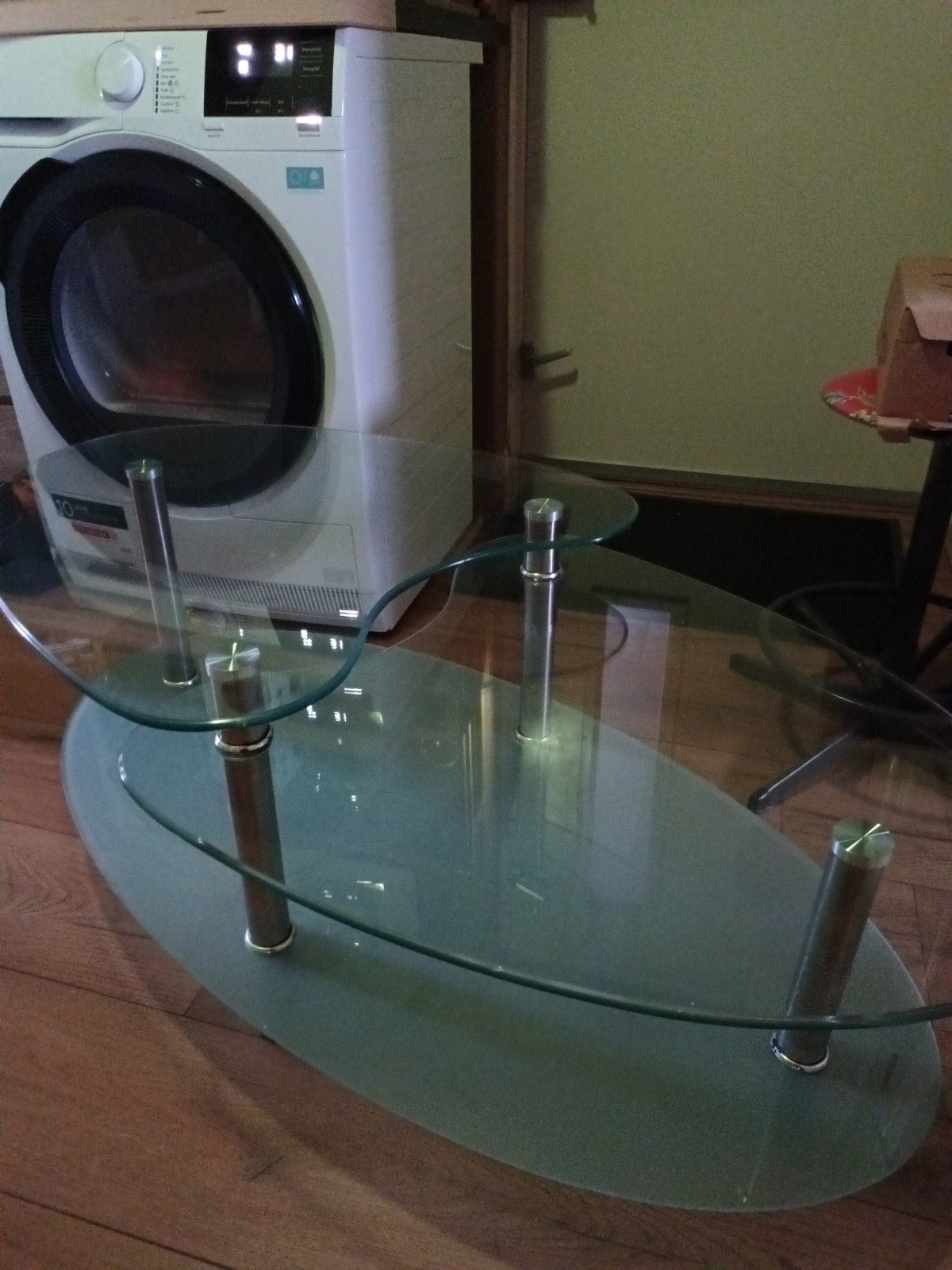 Glazen salontafel met twee niveaus, Huis en Inrichting, Tafels | Salontafels, Gebruikt, 100 tot 150 cm, Glas, Minder dan 50 cm