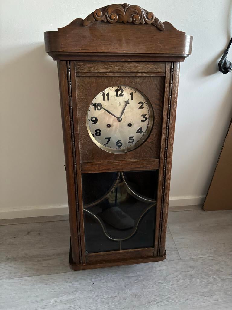 Antieke houten wandklok regulateur, Antiek en Kunst, Ophalen