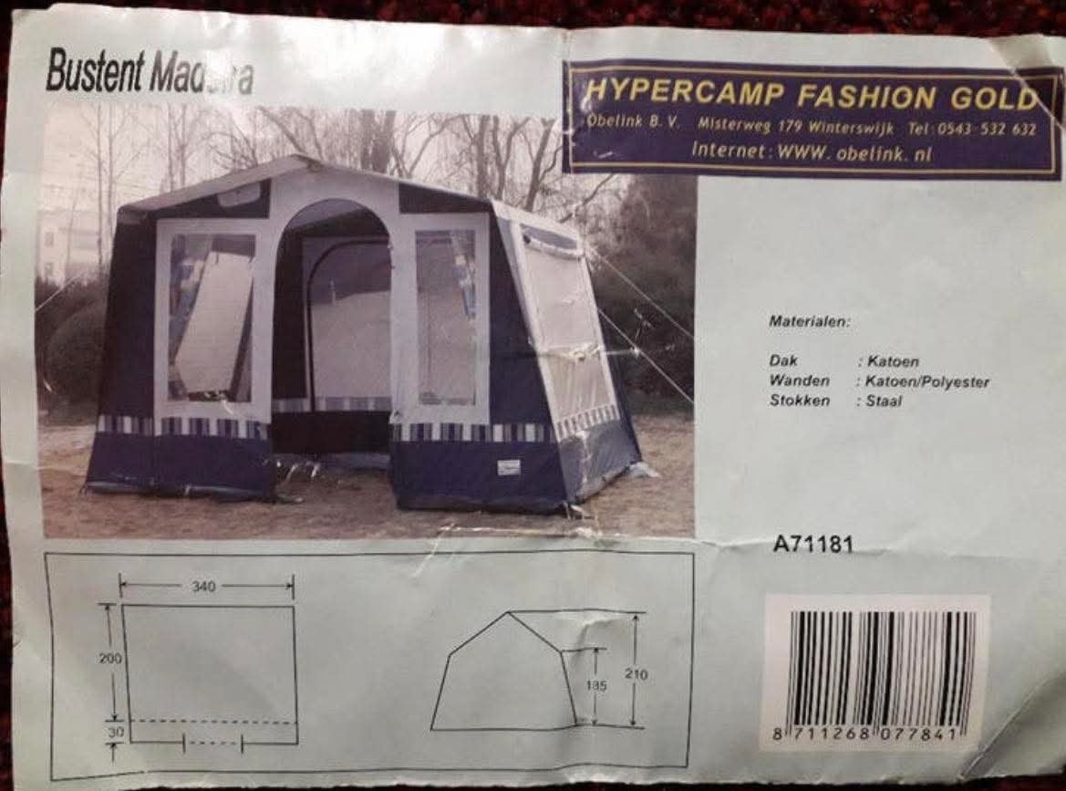 Obelink Hypercamp Vrijstaande bustent/camper tent 3.10x2.80, Ophalen, Gebruikt
