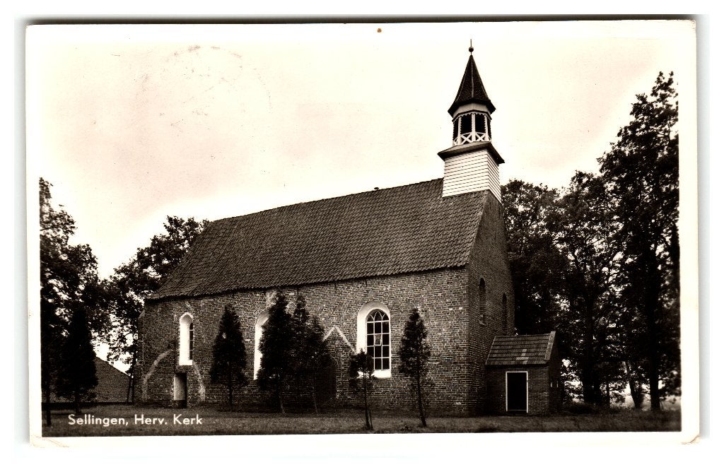 Sellingen, Herv. Kerk, Verzamelen, Ansichtkaarten | Nederland, Verzenden, 1940 tot 1960, Gelopen, Groningen