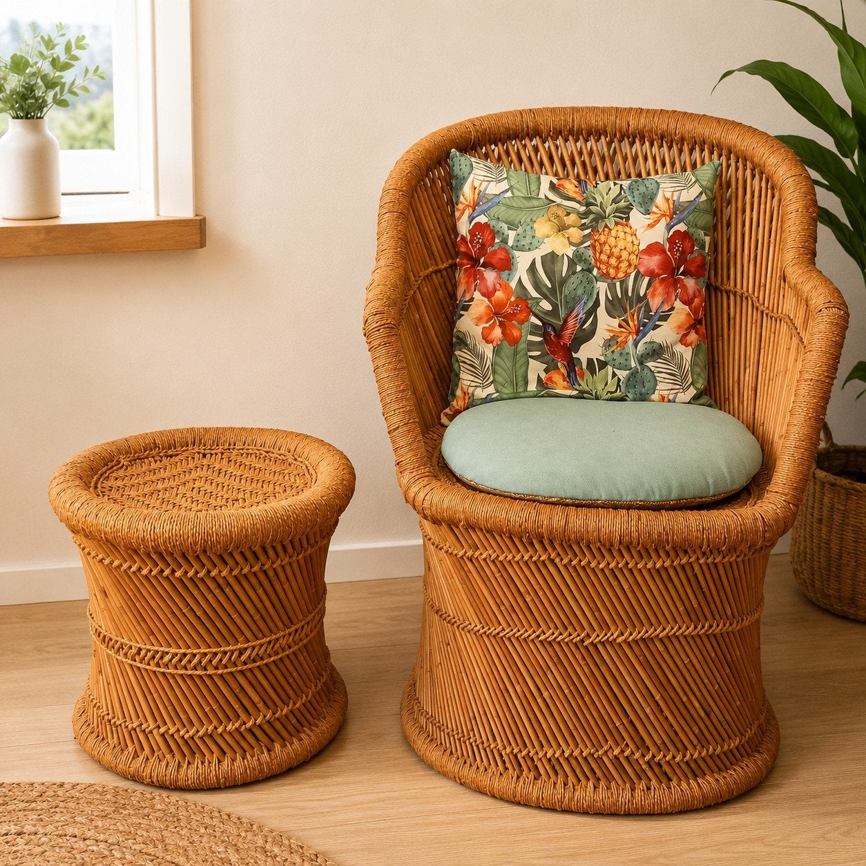 Charmante Rotan set, Huis en Inrichting, Ophalen, Zo goed als nieuw, 50 tot 75 cm, Riet of Rotan