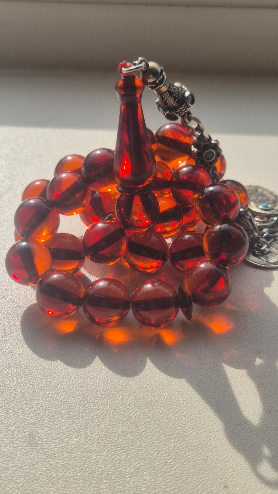 Faturan Bakeliet Tesbih Ketting - 33 Kralen, 13mm Rond, Gebruikt, Overige kleuren, Ophalen of Verzenden, Overige materialen
