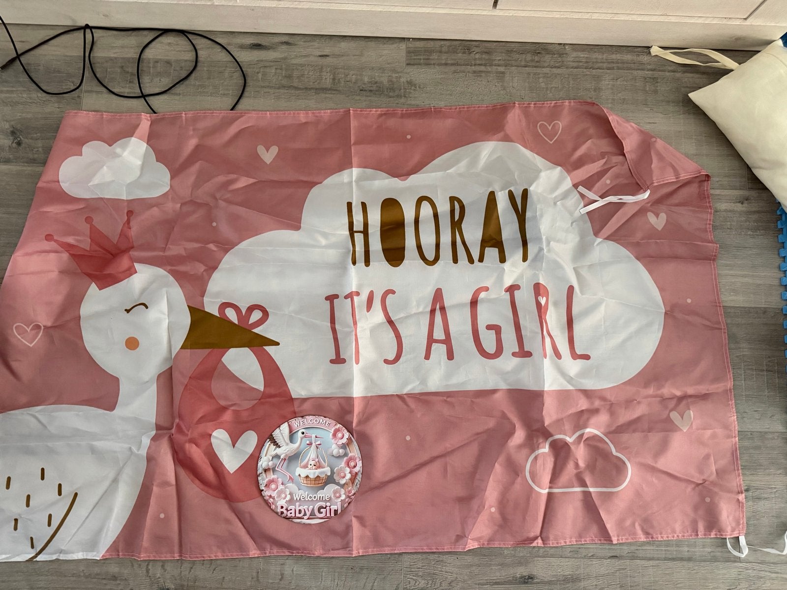 Geboortebord Hooray It's a Girl ooievaar roze, Kinderen en Baby's, Kraamcadeaus en Geboorteborden, Ophalen of Verzenden, Gebruikt