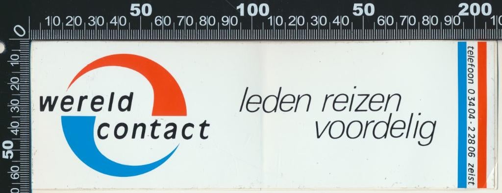 Sticker: Wereld Contact - Leden reizen voordelig - Zeist, Ophalen of Verzenden, Zo goed als nieuw, Bedrijf of Vereniging
