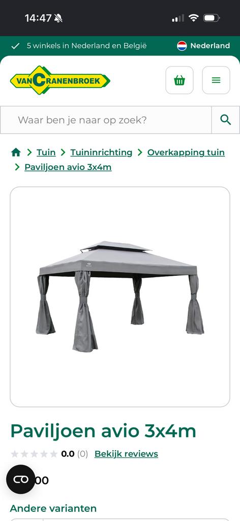 Paviljoen zonder doek!!!!, Tuin en Terras, Ophalen, Gebruikt, Minder dan 4 meter, Minder dan 5 meter