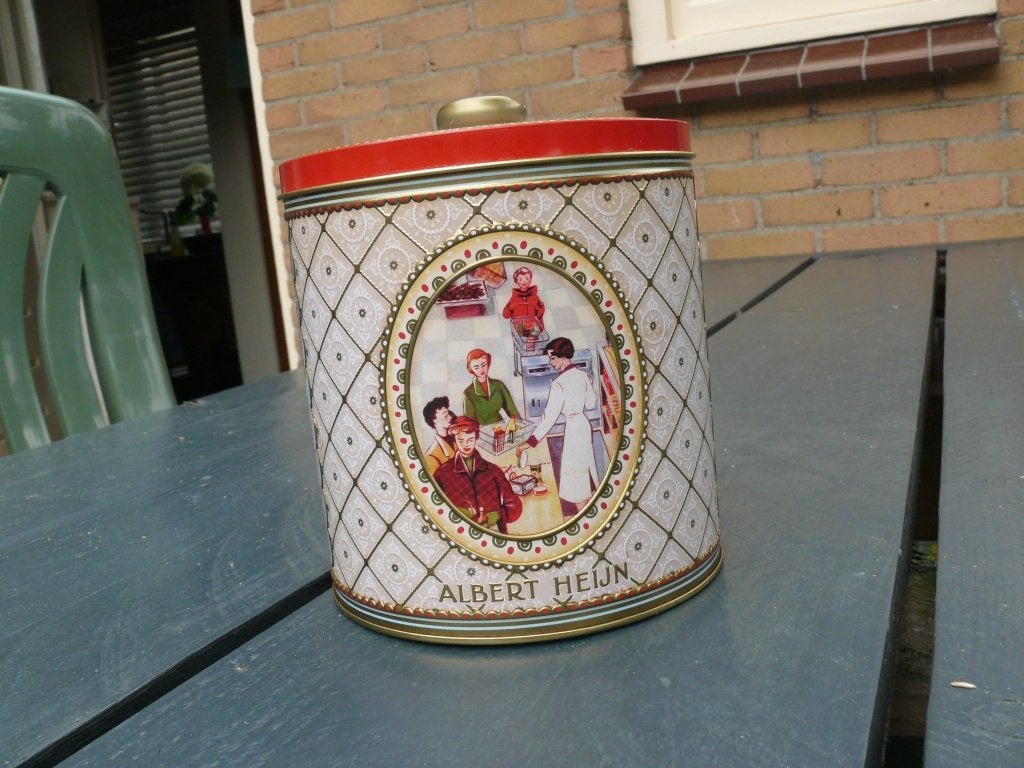 Antiek Voorraad blik AH en Ot en Sien 100 jaar + D.E borden, Ophalen of Verzenden, Zo goed als nieuw, Overige