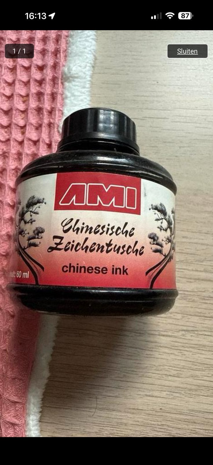 AMI Chinese inkt 60 ml - Zwarte tekeninkt, Nieuw, Overige materialen, Overige merken, Knutselmateriaal