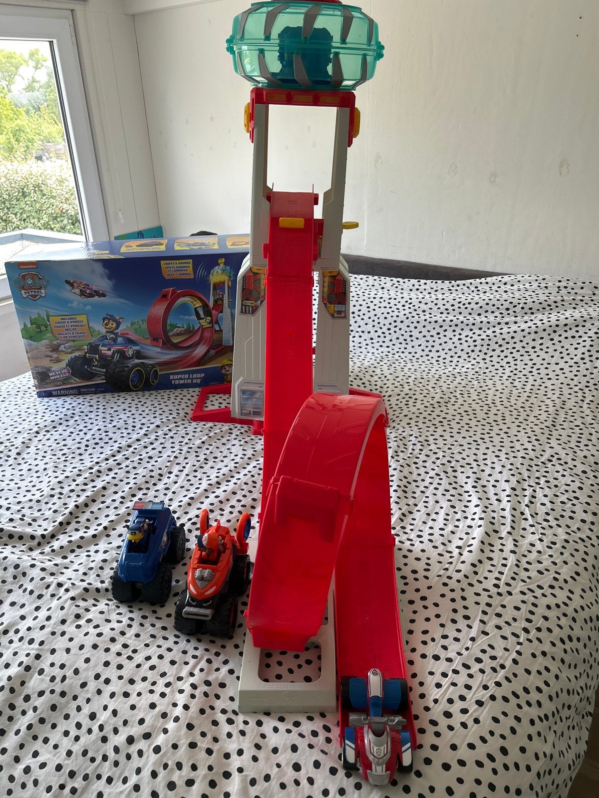 Paw Patrol Super Loop Tower Racebaan met 3 auto's, Overige merken, Racebaan, Ophalen of Verzenden, Zo goed als nieuw
