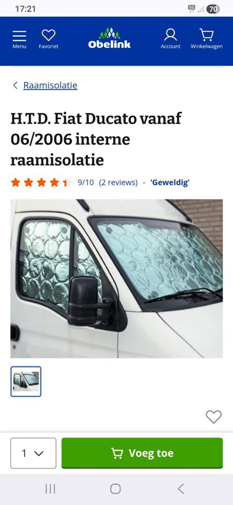 Raam isolatie voor camper met fiatauto vanaf 2006, Caravans en Kamperen, Camper-accessoires, Ophalen of Verzenden, Zo goed als nieuw