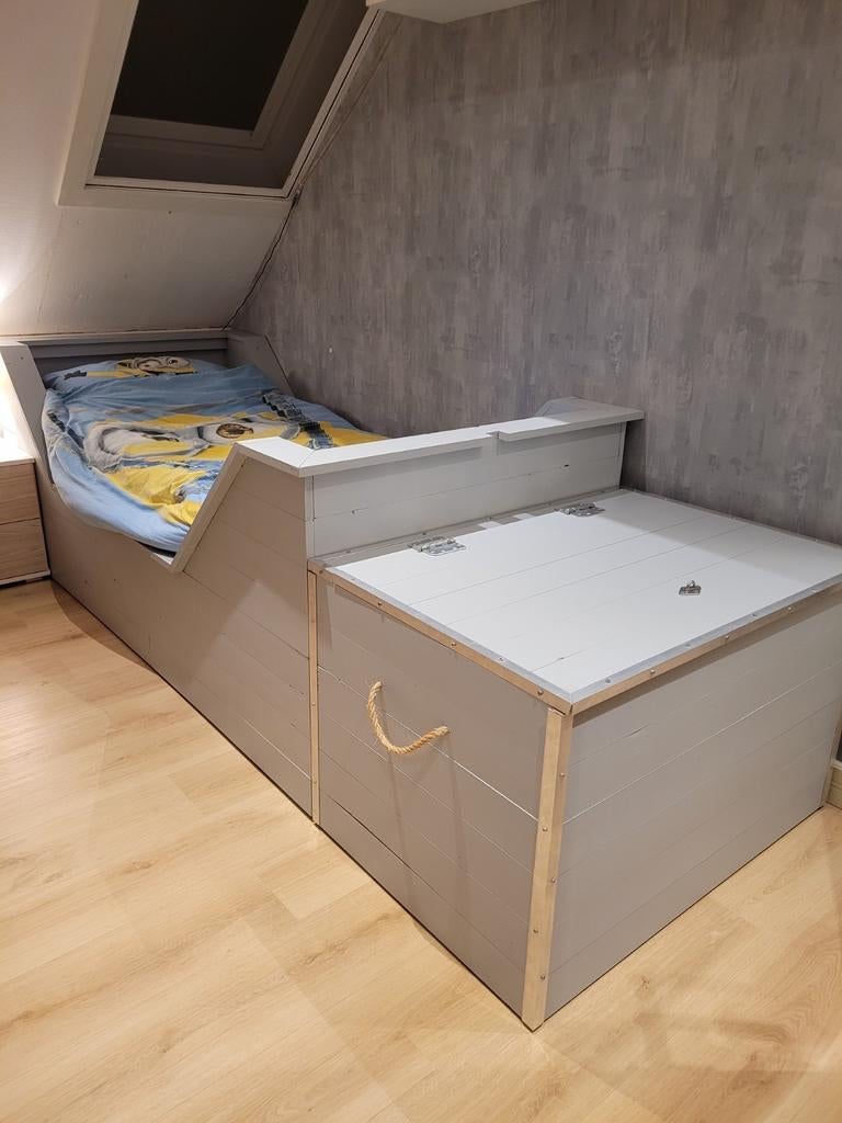Piraat Bed met Schatkist, Kinderen en Baby's, Kinderkamer | Bedden, Ophalen, Gebruikt, 70 tot 85 cm, Lattenbodem