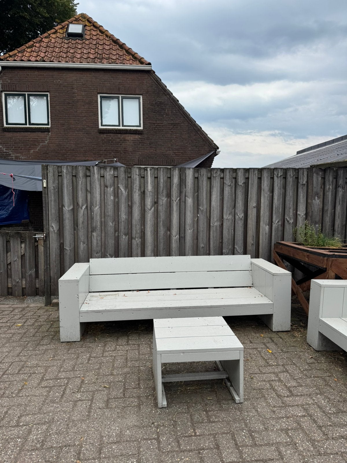 Hardhouten lounge bank + maatkussen antraciet, Tuin en Terras, Ophalen, 4 zitplaatsen, Hardhout, Bank