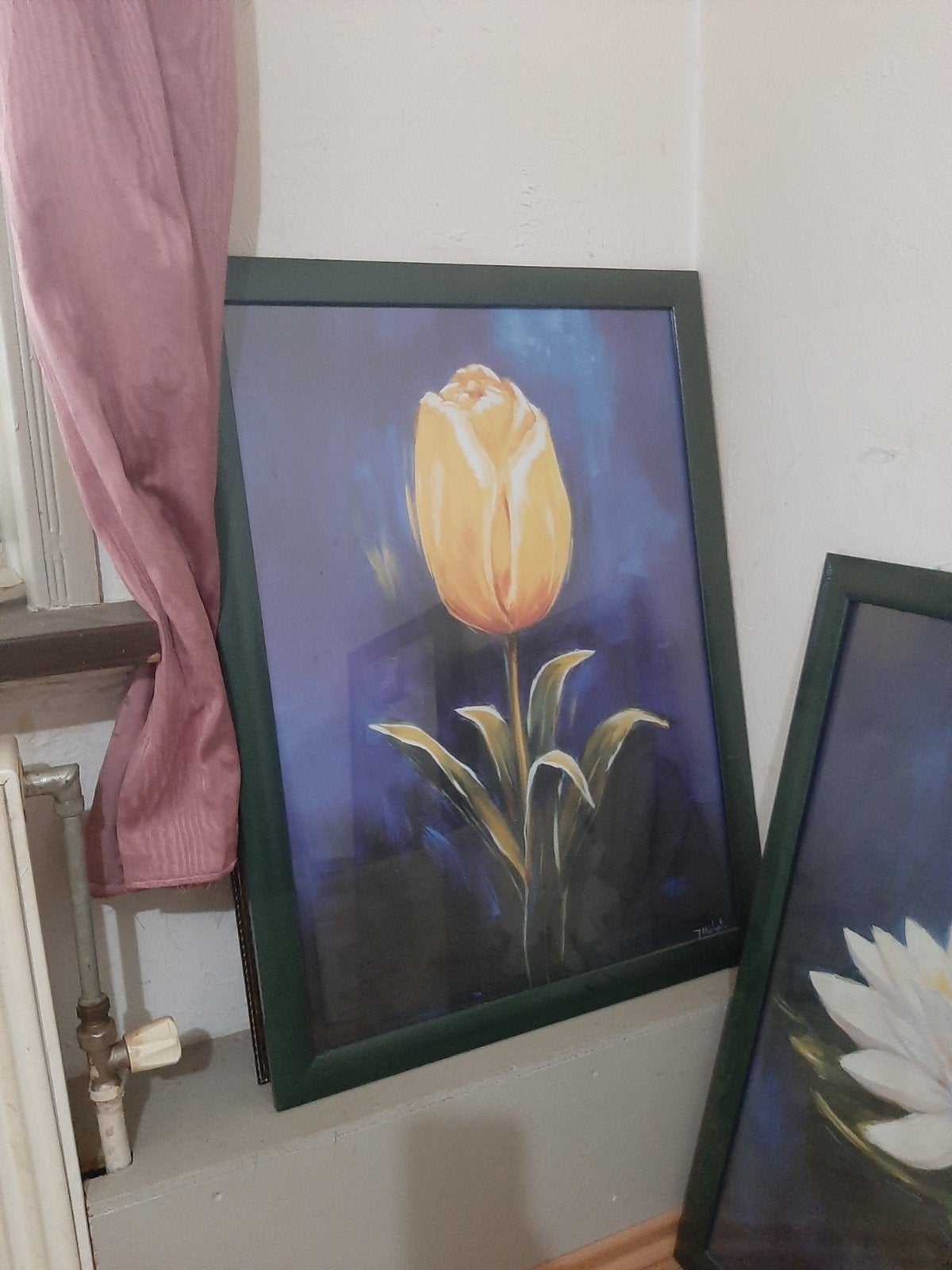 Schilderij: Gele Tulp en Witte Waterlelie (2 stuks) spiegel, Antiek en Kunst, Ophalen