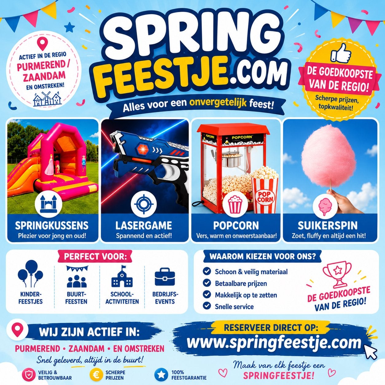 Verhuur Springkussens, Lasergame, Popcorn, Ophalen, Zo goed als nieuw, Feestartikel, Verjaardag