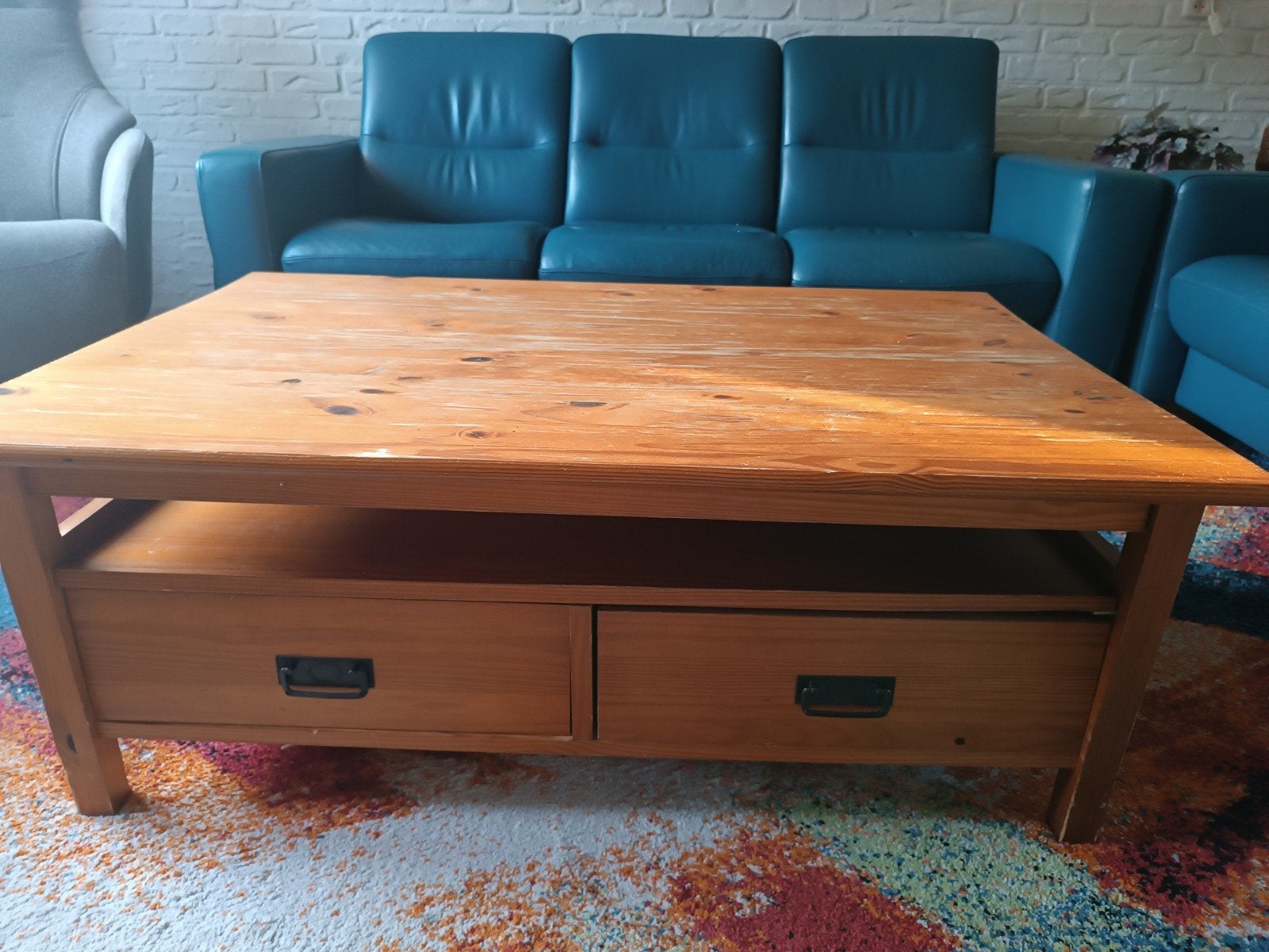 Salontafel met 2 grote lades - Hout, Ophalen, Gebruikt, 50 tot 100 cm, 100 tot 150 cm