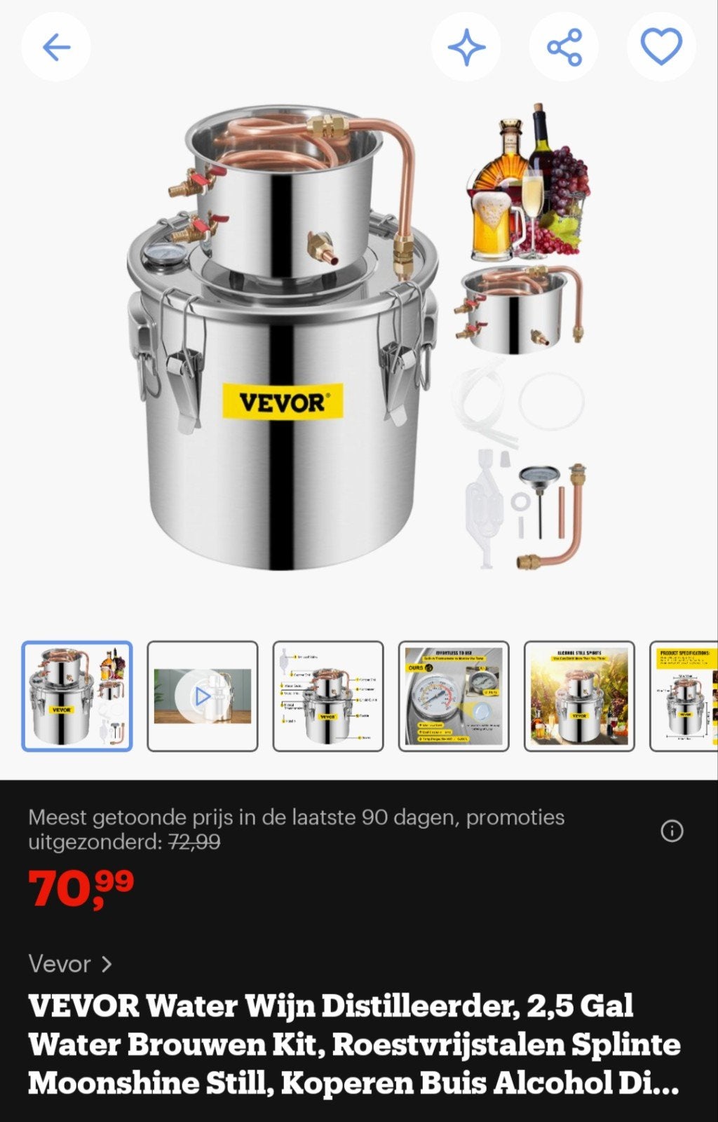 Vevor Water Wijn Distilleerder 2,5 Gal Roestvrijstaal, Ophalen of Verzenden, Nieuw
