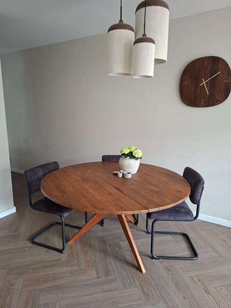 Mooie ronde houten eettafel, Ophalen of Verzenden, Rond, 100 tot 150 cm, 100 tot 150 cm