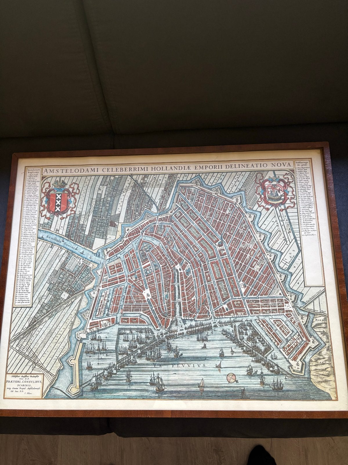 Antieke Kaart Amsterdam - I. Blaeu - Ingelijst 58/46 Hoog, Boeken, Atlassen en Landkaarten, Voor 1800, Ophalen of Verzenden, Nederland