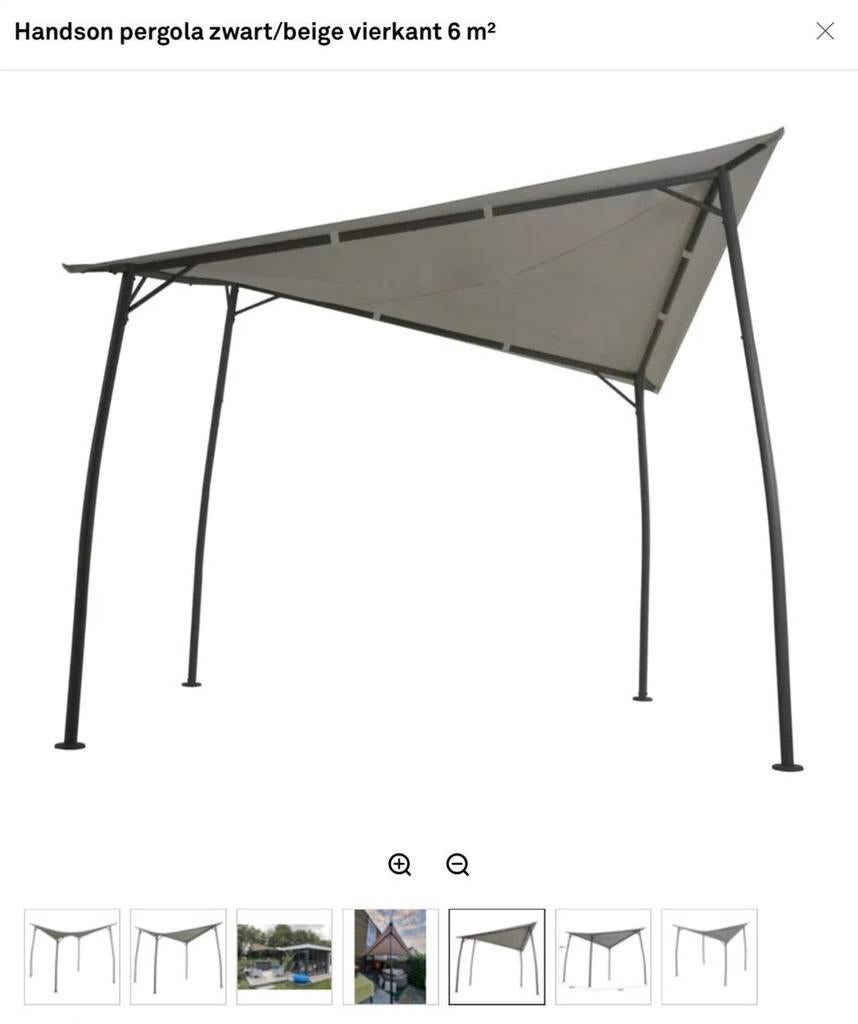 HandsOn pergola zwart/beige vierkant 6 m², Ophalen, Gebruikt, Tuinpaviljoen