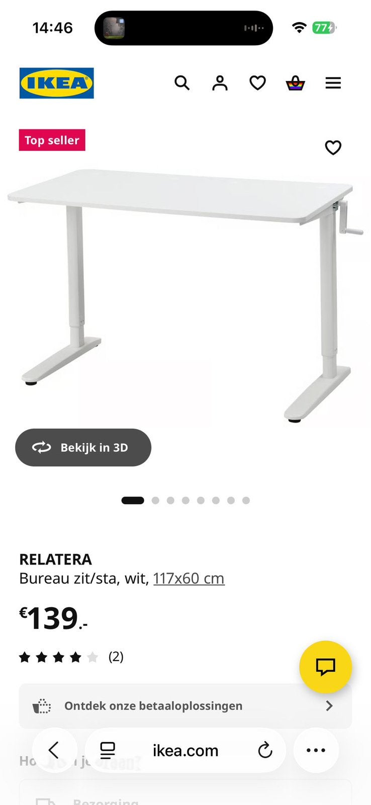 Zit sta bureau ikea relatera, Ophalen, Zo goed als nieuw
