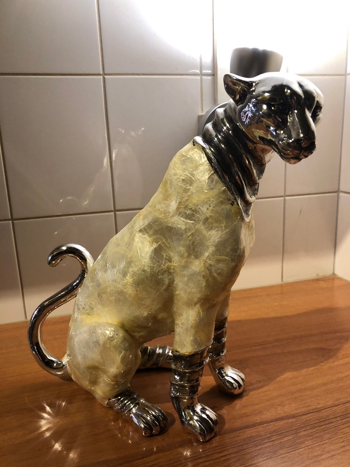 "Groot Kunst Luipaard met ingelegde Parelmoeren schelpen", Brocante, Meerkleurig, Overige materialen, Nieuw