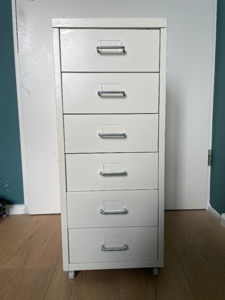 IKEA HELMER ladeblok op wielen, wit, goede staat, Huis en Inrichting, Kasten | Ladekasten, Ophalen, Minder dan 50 cm, Gebruikt