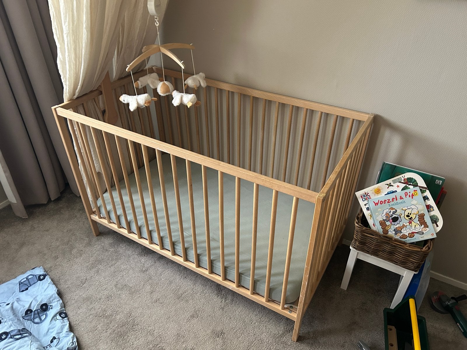 IKEA SNIGLAR babybedje met matras en beddengoed, Ophalen, Gebruikt, 70 tot 85 cm, 140 tot 160 cm