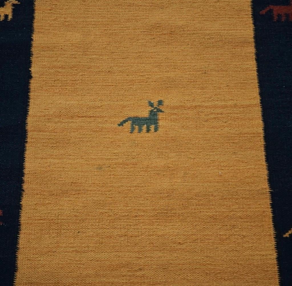 Handgeknoopt oosters wol Kelim tapijt Gabbeh modern 71x136cm, Gebruikt, 100 tot 150 cm, Bruin, Onbekend