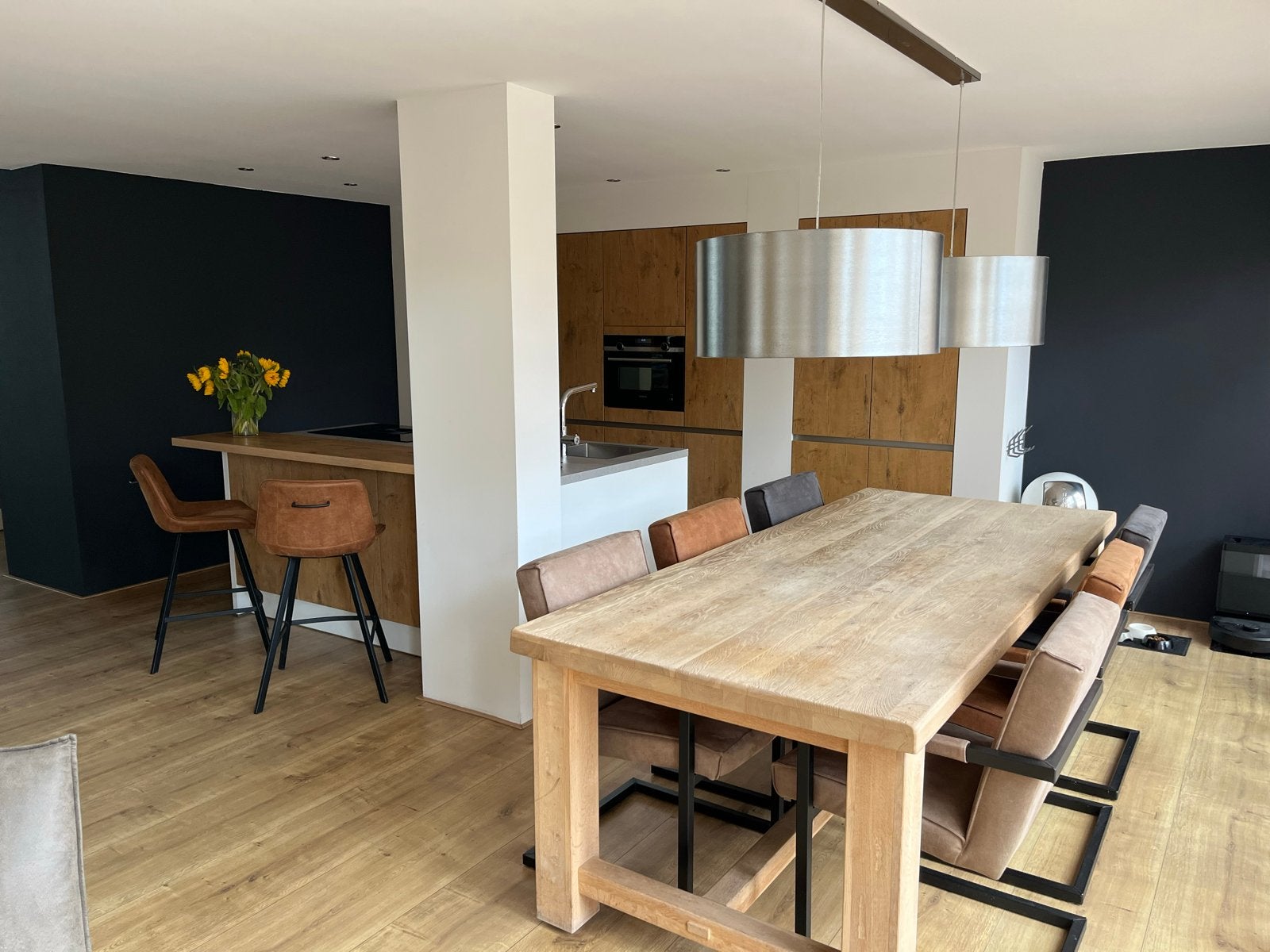 Robuuste eiken kloostertafel / eettafel, Ophalen, Gebruikt, Eikenhout, 200 cm of meer