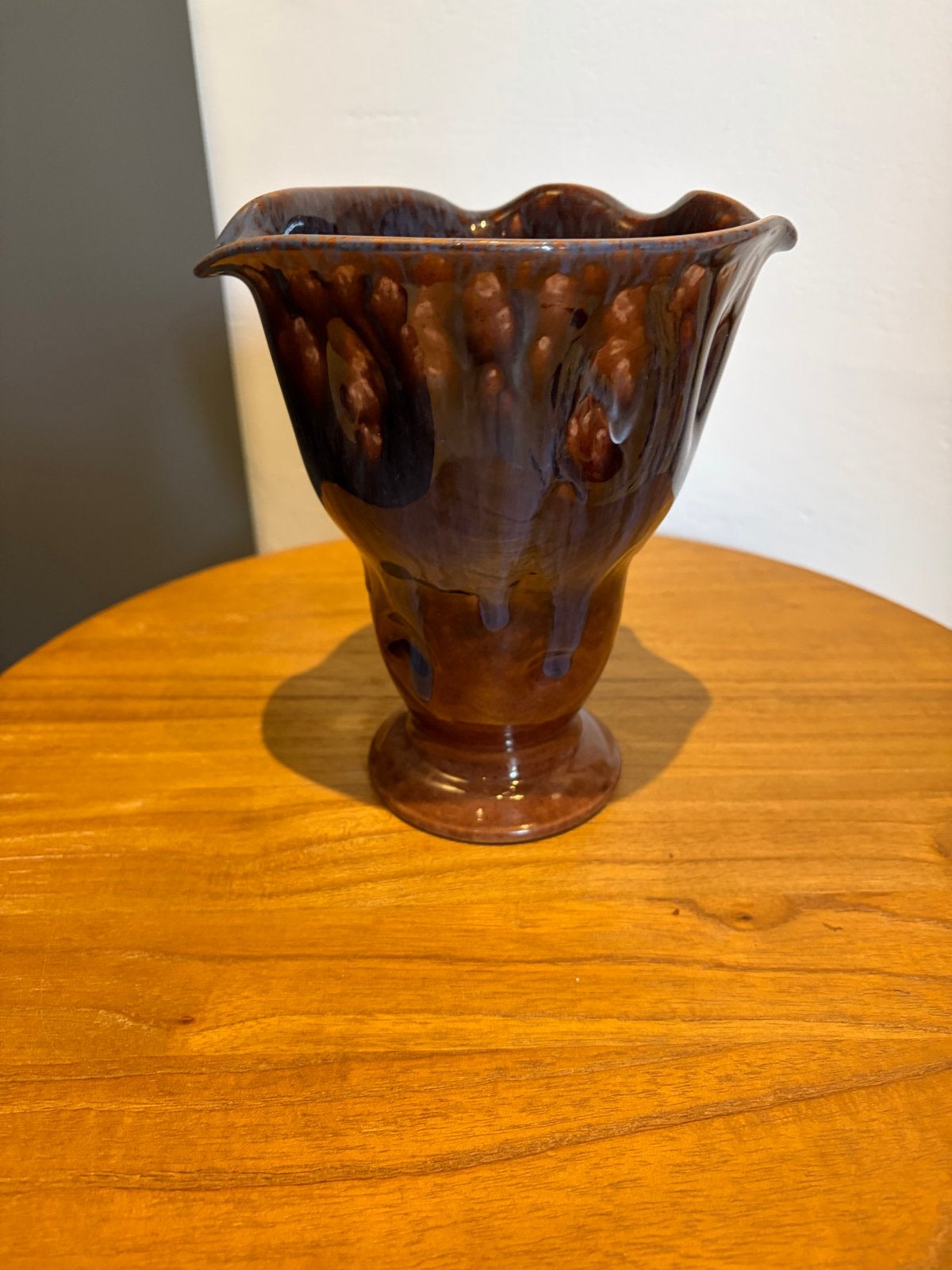Vintage Gouds Plateel Vaas - Uniek Druipglazuur fons decker, Ophalen of Verzenden