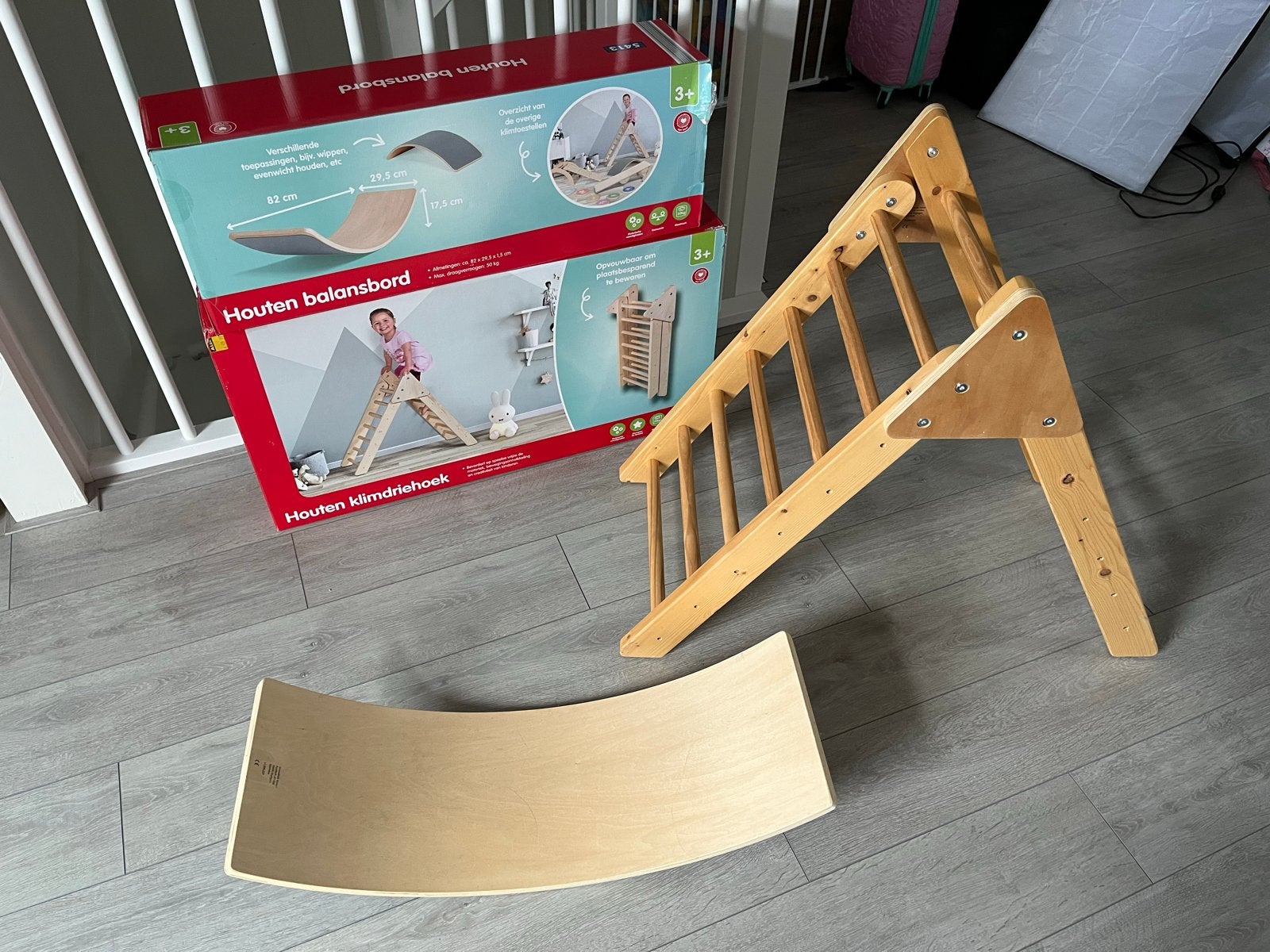 Houten klimdriehoek en balansbord voor kinderen, Ophalen, Zo goed als nieuw, Klimwand