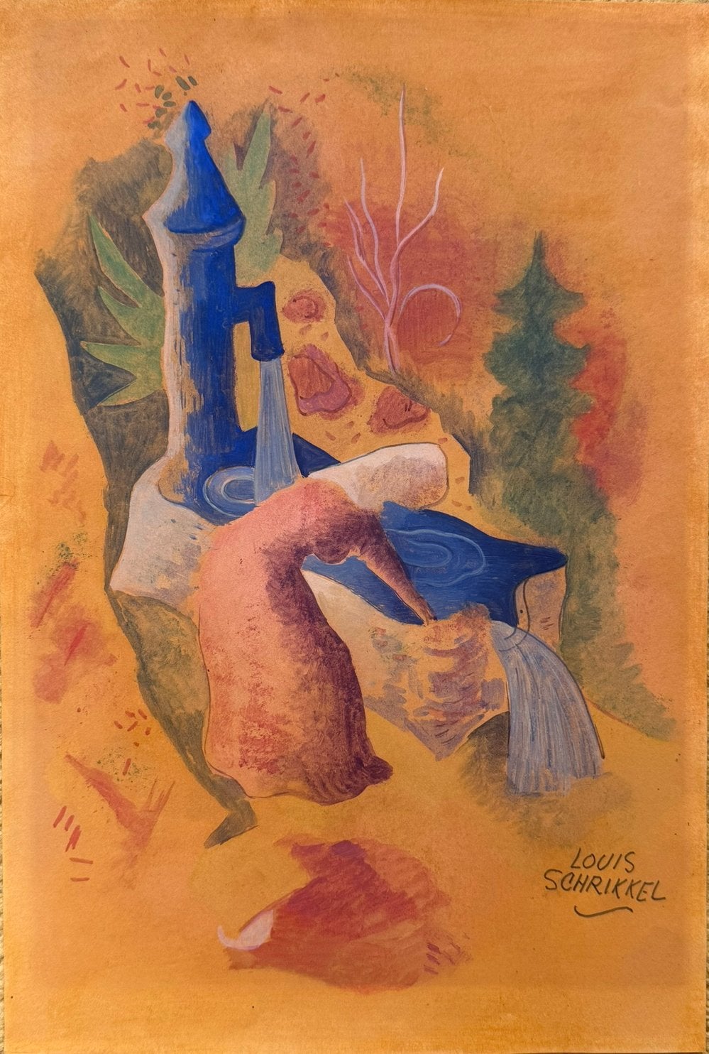 Louis Schrikkel (1902-1995) Bij de Waterpomp, Ophalen, Origineel werk, Overige stijlen, Landschap