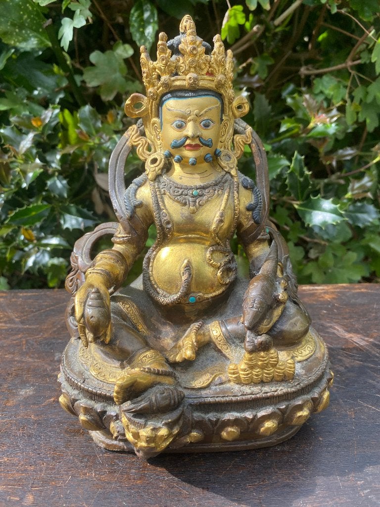 Goldface Gele Jambhala brons beeld uit Nepal, Ophalen of Verzenden, Gebruikt, Beeld(je), Boeddhisme