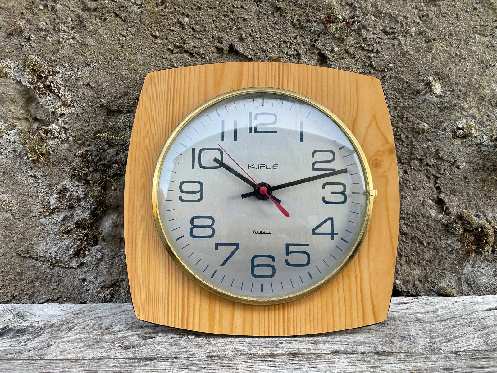Vintage Kiple Quartz Wandklok - Hout en Messing, Ophalen of Verzenden
