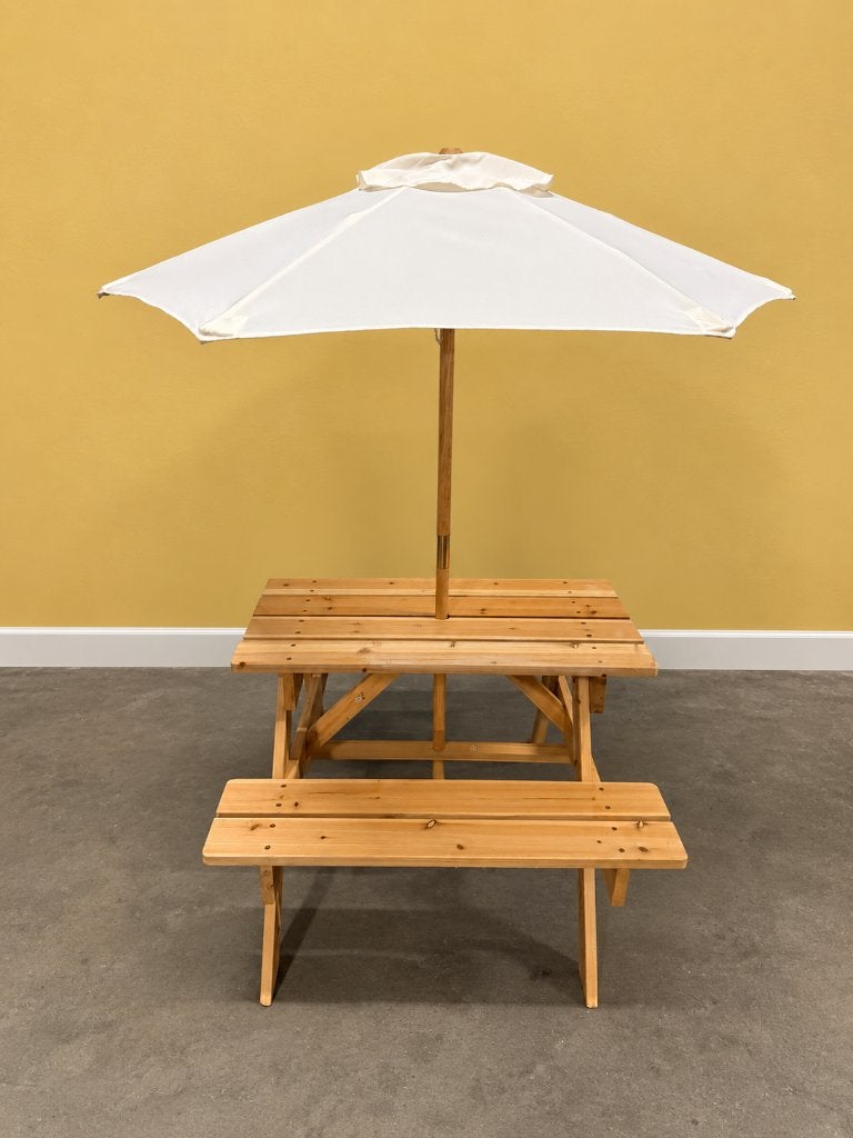 Houten kinderpicknicktafel met parasol