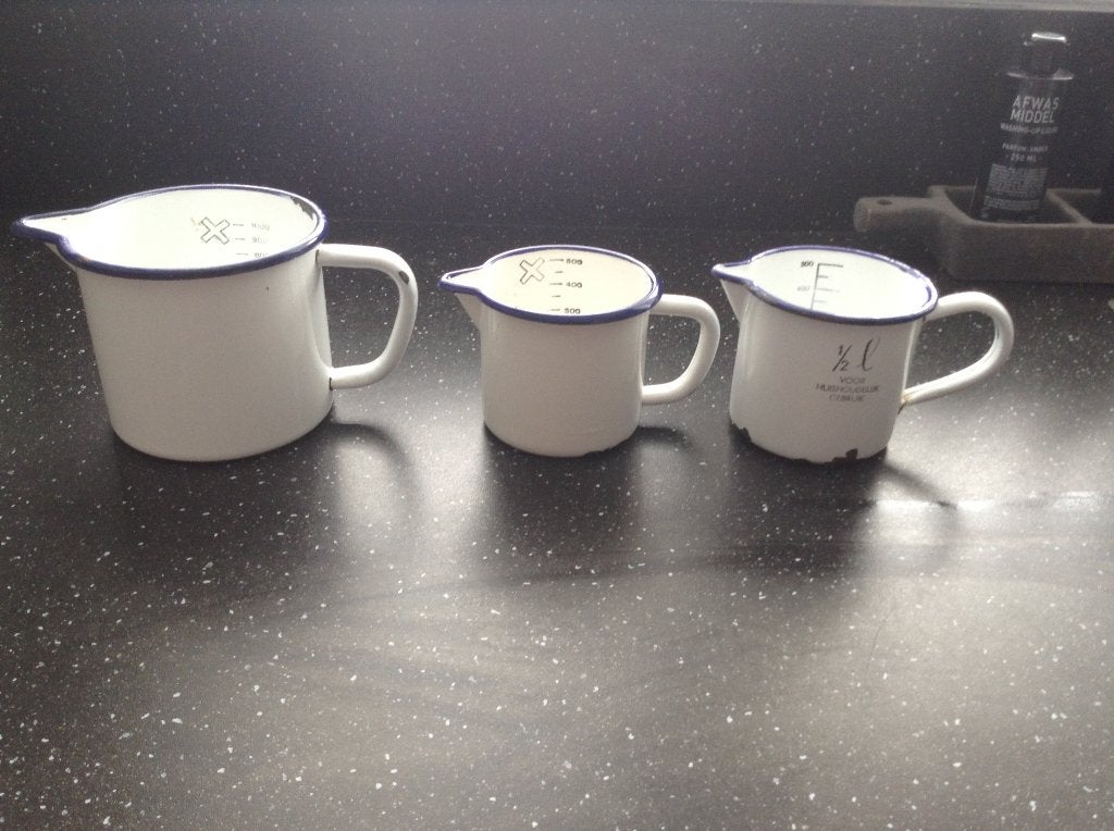 Emaille maatbeker beker set, Ophalen of Verzenden