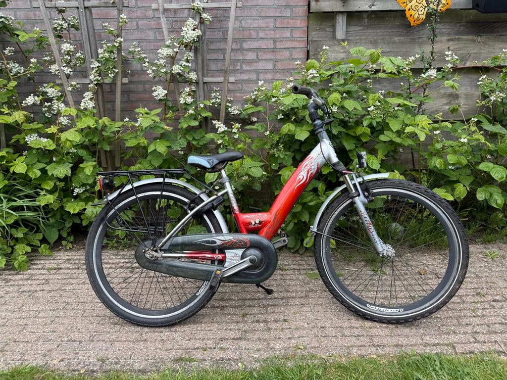 Leuke Alpina meisjesfiets, rood/zilver, 24 inch, Ophalen, Terugtraprem, 24 inch, Handrem