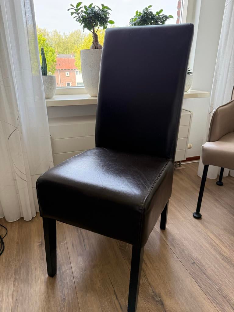 4 zwarte leren stoelen, Ophalen, Zwart, Leer, Zo goed als nieuw