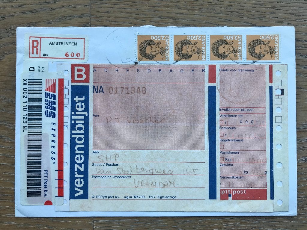 ADRESDRAGER, PTT Post verzendbiljet met aantekenstrookje Ams, Verzenden, Overige typen