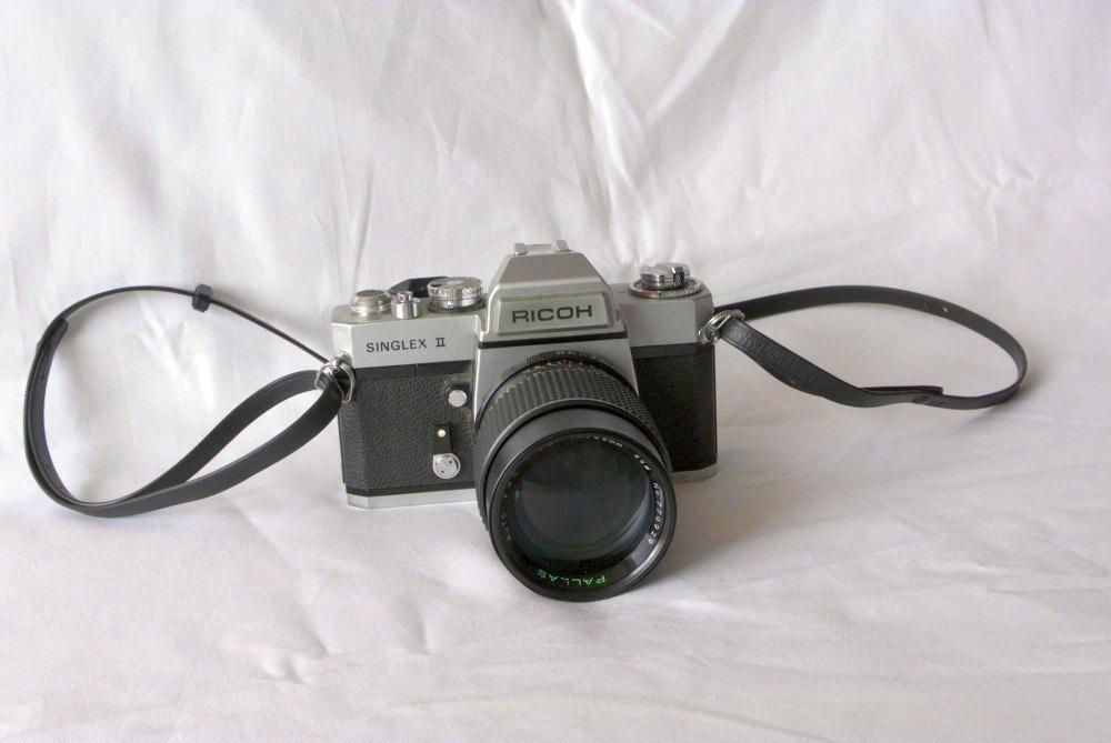 Ricoh Singflex II met Pallas 135mm 2.8 lens en handleiding, Ophalen, Gebruikt, Spiegelreflex, Overige Merken