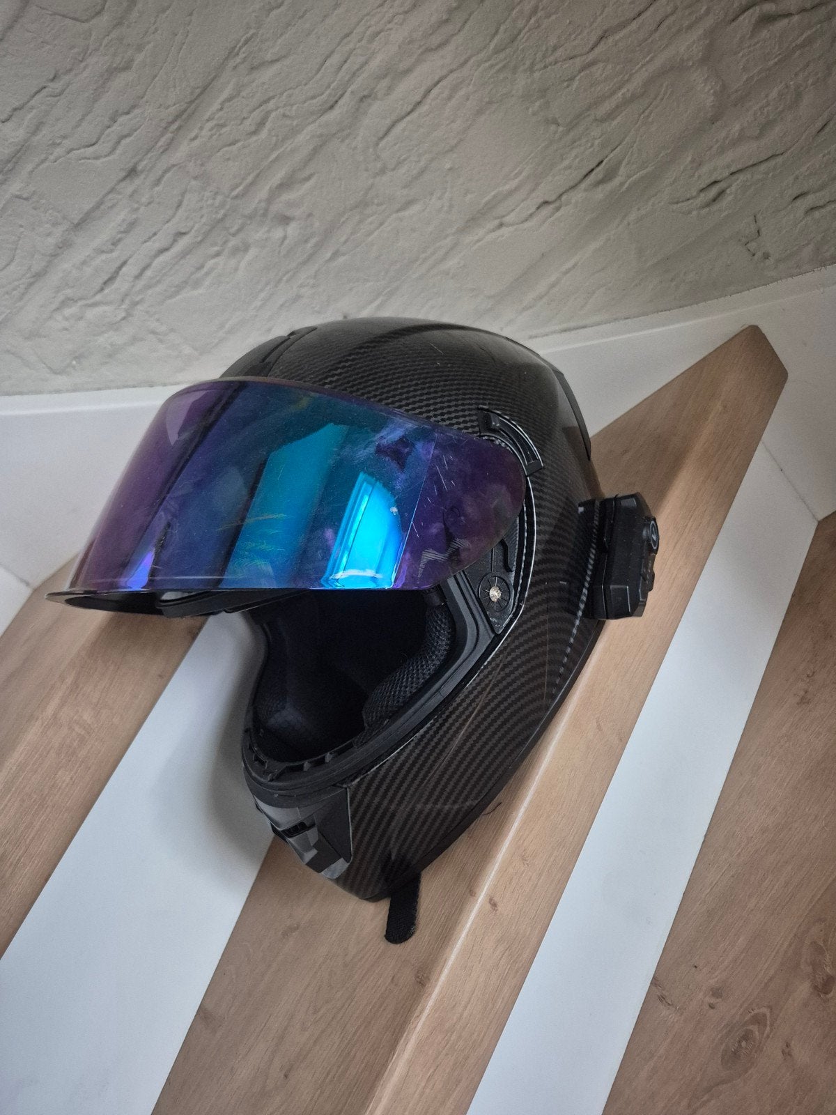 Glanzende Carbon Motor/Scooter Helm met Intercom Systeem /L/, Ophalen of Verzenden, Tweedehands, Integraalhelm, Overige merken