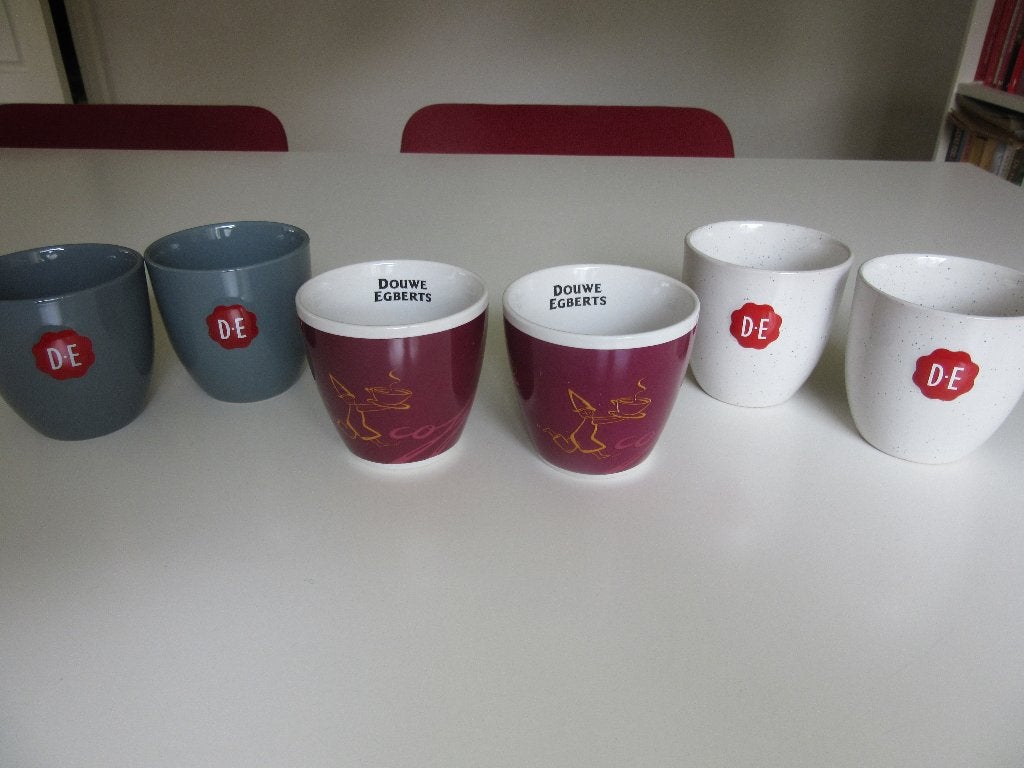 Douwe Egberts DE D.E. 6 x mok, beker, kop zegel nieuwstaat, Overige materialen, Overige merken, Ophalen of Verzenden, Zo goed als nieuw
