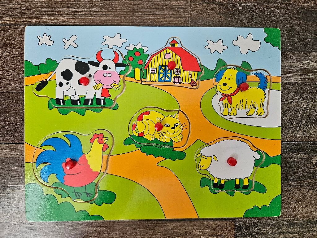 Knopjespuzzel, Ophalen, Minder dan 10 stukjes, Gebruikt, Van hout