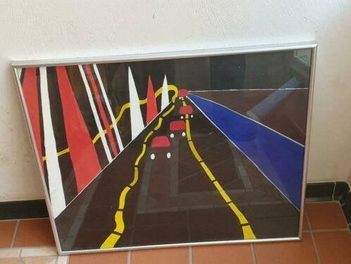 Schilderij modern werk weg met auto's Sylvia, Ophalen