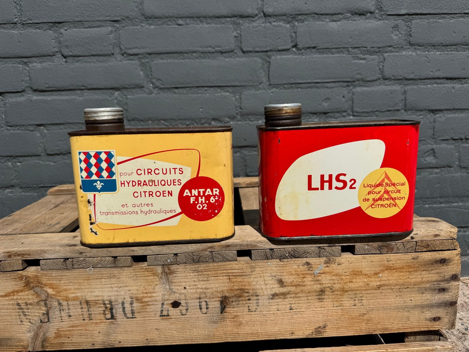 Vintage Antar Citroën Olieblikken - Decoratief Set, Verzamelen, Blikken, Ophalen of Verzenden, Gebruikt, Overige, Overige merken