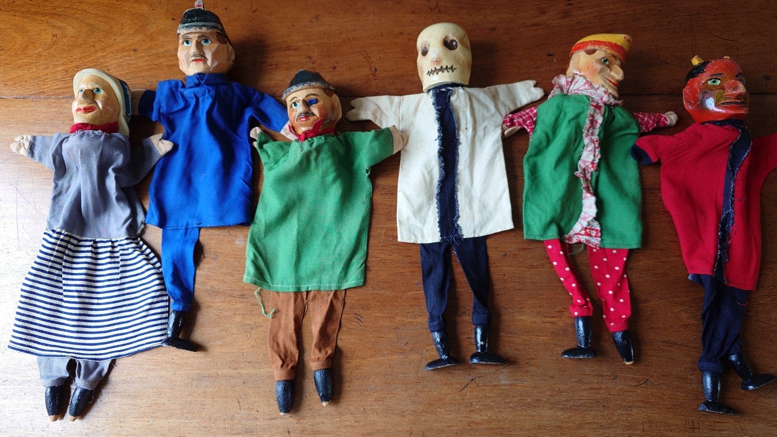 Set van 6 vintage handpoppen - voor de poppenkast!, Ophalen of Verzenden, Gebruikt, Overige typen