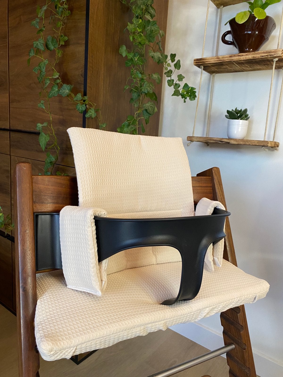 Beige wafel kussenset voor kinderstoel stokke trip trap, Ophalen of Verzenden, Zo goed als nieuw, Meegroeistoel, Stoelverkleiner